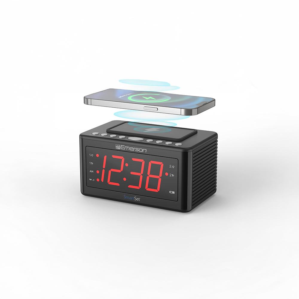 Emerson Smartset Wireless Charging Alarm Clock Radio