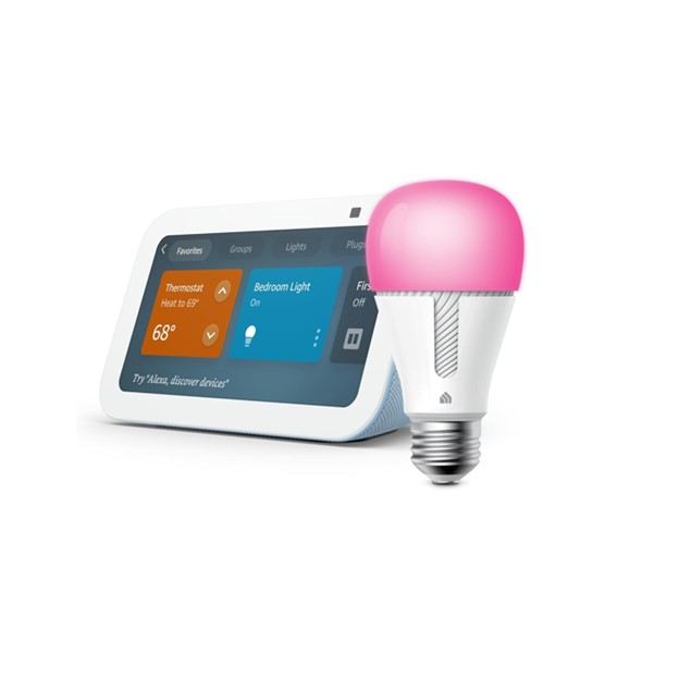 Echo Show 5 (3rd Gen) with TP-Link Kasa Smart Color Bulb